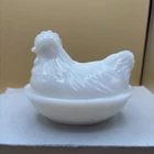 Vintage MCM Hazel Atlas White Milk Glass Chicken Hen on Nest Covered Dish