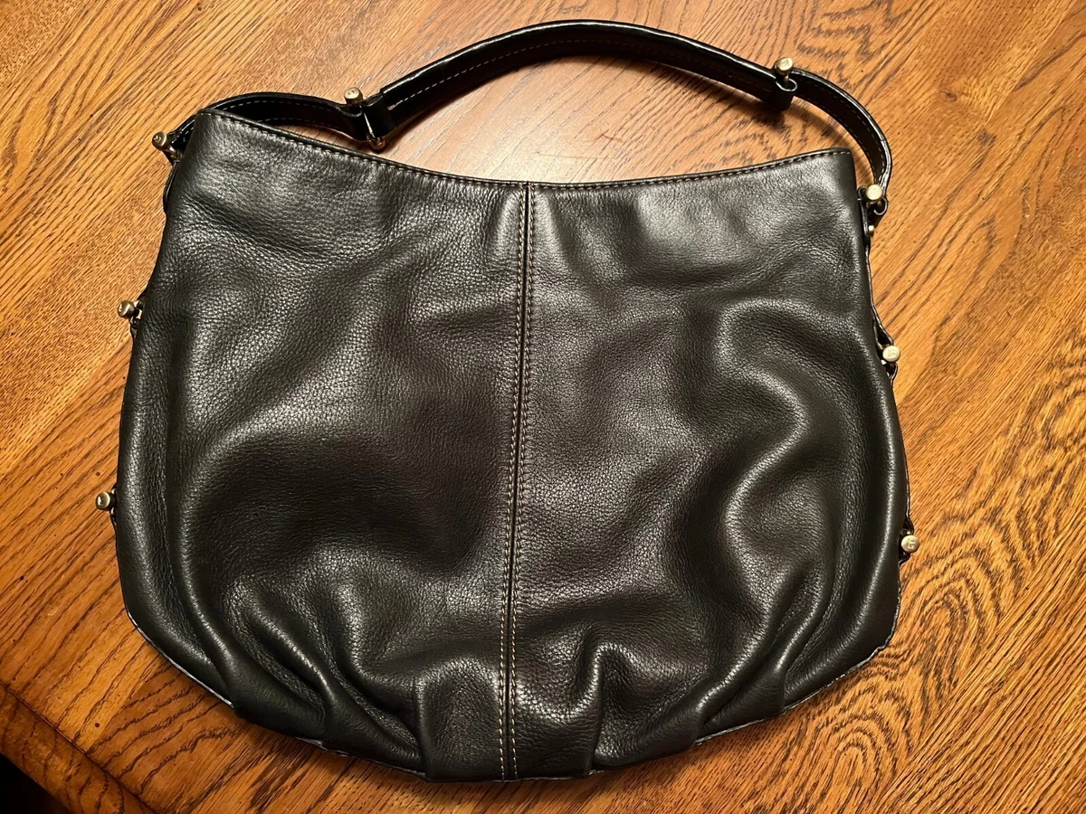 Vtg Liz Claiborne Black Leather Hobo Shoulder Bag Purse Brass Logo Hardware  | eBay
