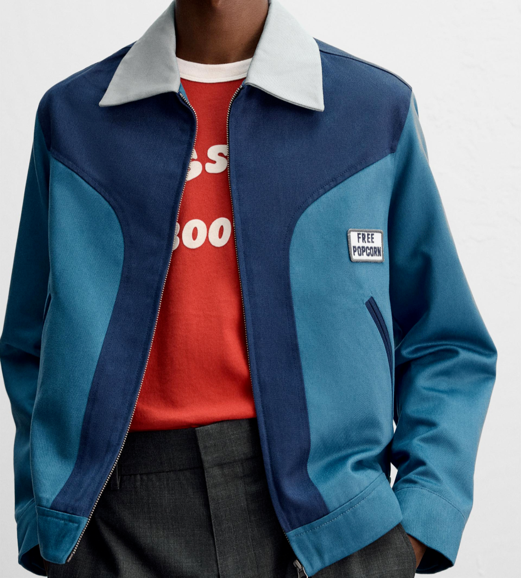Zara x Harry Lambert Colour Block Cropped Jacket Blue Size L XL