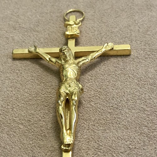 Crocifisso INRI metallo dorato 11 cm Vintage - Foto 3 di 13