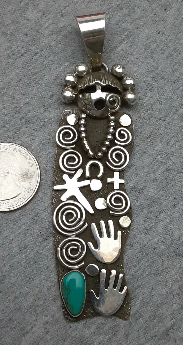 Navajo ALEX SANCHEZ Indian Maiden Pendant Sterling Silver Turquoise 4 1/4