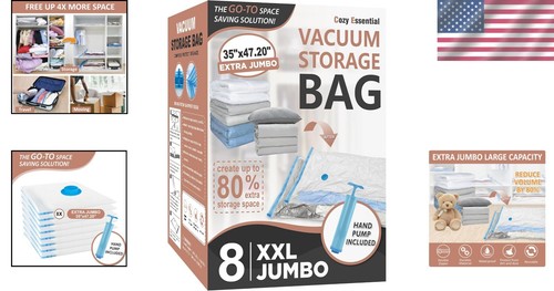 8 Pack XXL Jumbo Vacuum Storage Bags - Protect & Organize Comforters & Toys - Picture 2 of 9