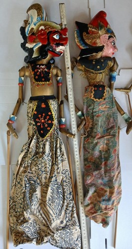Vintage Indonesien Wayang Golek Stabpuppen - 3 Stück - Vater Mutter Tochter 65cm - Bild 10 von 11