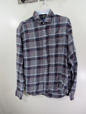 Apt 9 Flannel Shirt Size L Gray Purple Plaid Button Front Long Sleeve Pocket