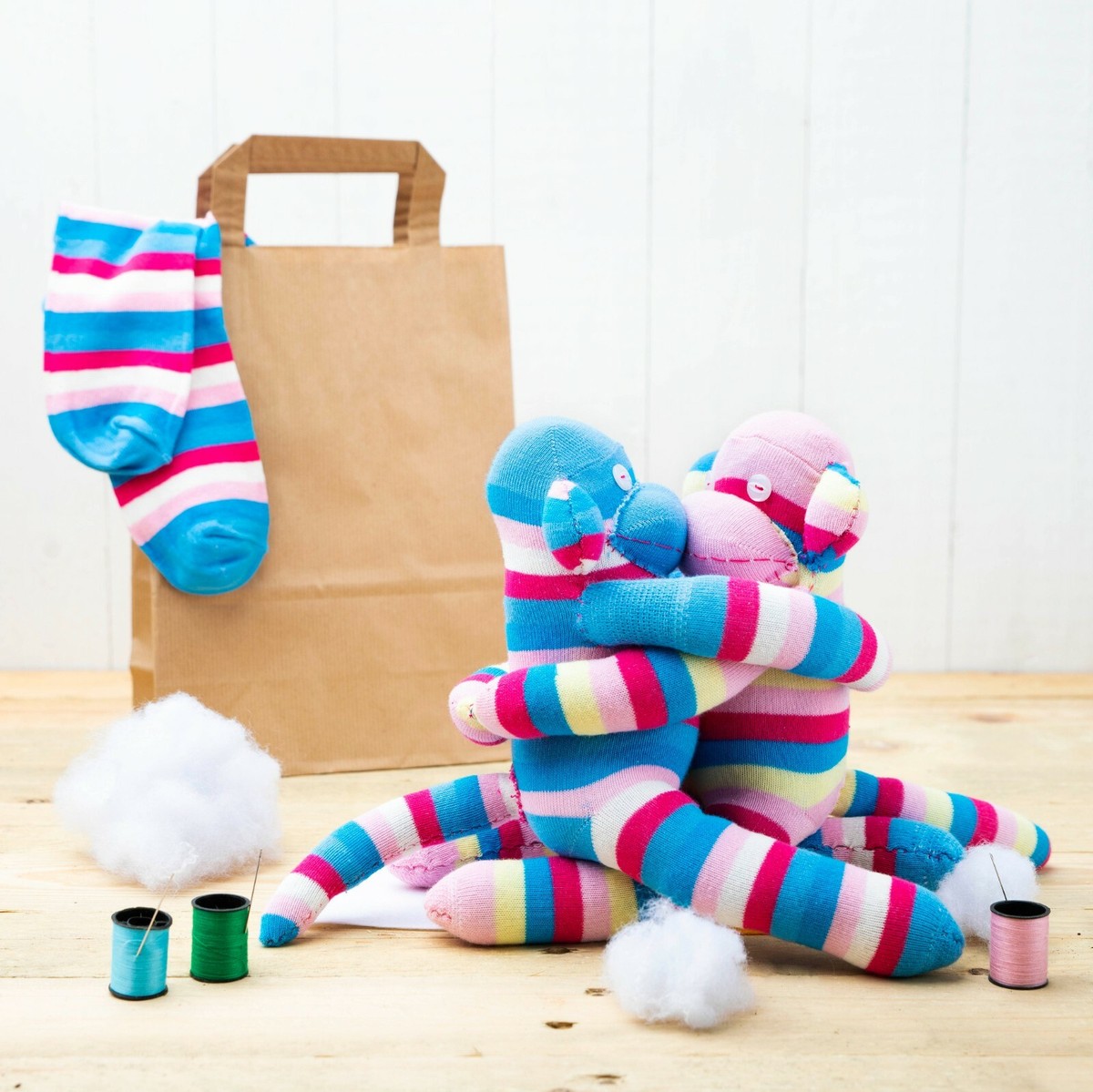 Diy Stuffed Sock Monkey Funky Colorful Socks *Monkey Yellow