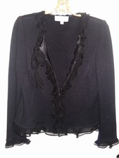 Gorgeous Ultra Feminine Black Embellished Full Zip St. John Evening Jacket Sz 8