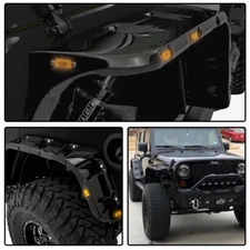 Fit For 2007-2018 Wrangler JK Front & Rear Fender Flares Cover w/ LED Side Maker