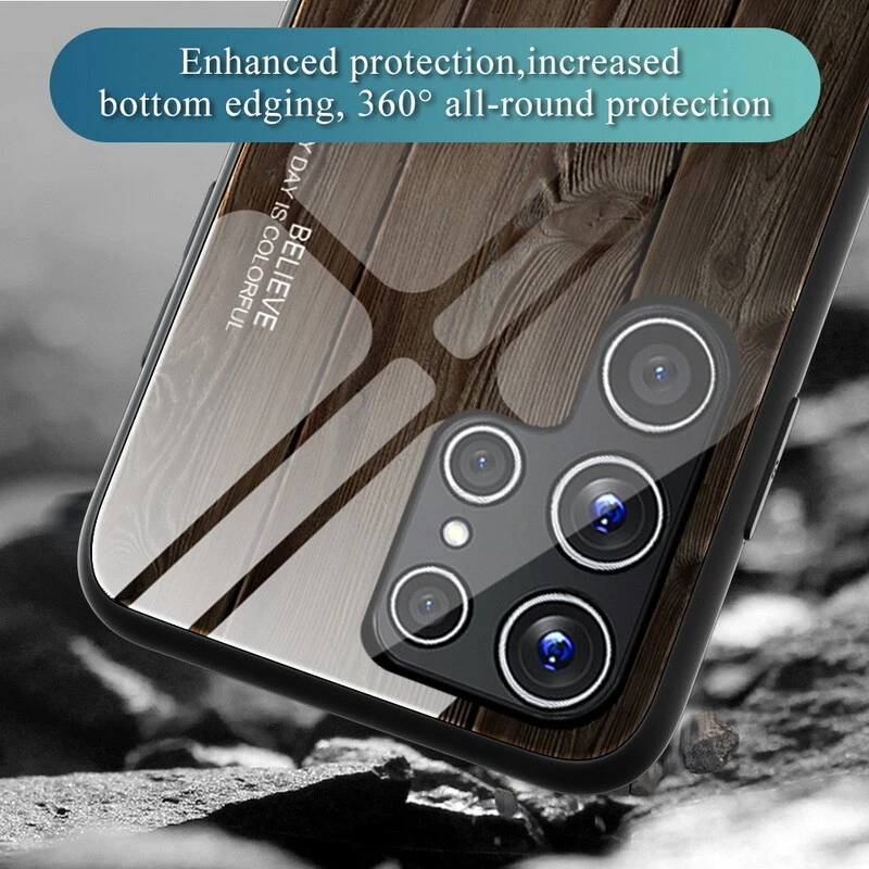 Wood Pattern Glass Phone Case for Samsung S24 Ultra S23 FE S22 A54 A53 A14