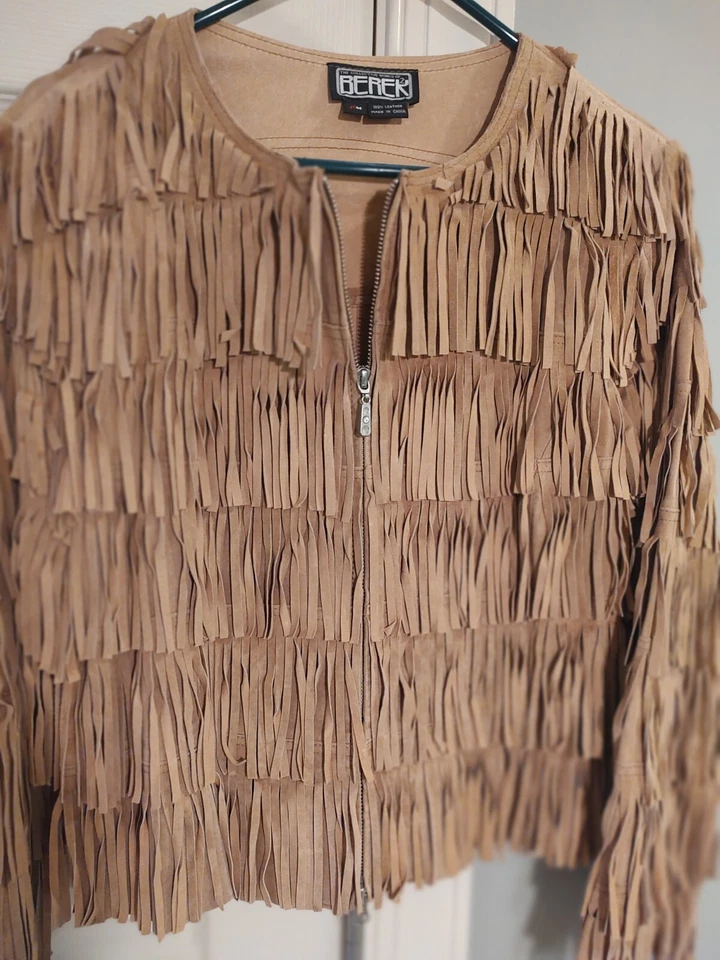 Chaqueta de mujer Berek de cuero con flecos hippy retro Brn talla M vaquera suroeste Foto 2 de 4