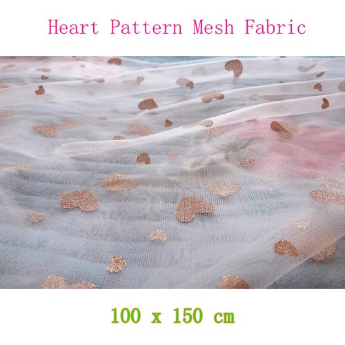 1m Long Glitter Heart Pattern Mesh Sheer Fabric Dressmaking Clothes Curtain DIY - Picture 1 of 10