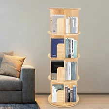 360 Rotating Display Floor Stand Storage 4 Tier Bookshelf Modern Wood Bookcase
