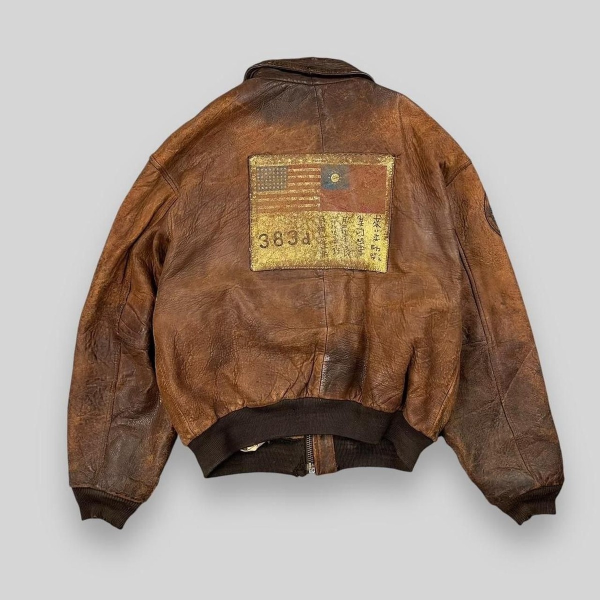 Vintage 80s Avirex Chinese Air Force Leather Bomber Jacket Brown