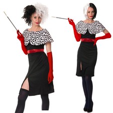 Cruella De Ville Dog Lady 101 Dalmatian Fancy Dress Costume