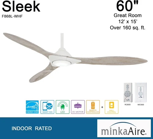 Sleek 60" Smart Ceiling Fan with LED Light & Remote in Flat White Finish - Picture 3 of 9