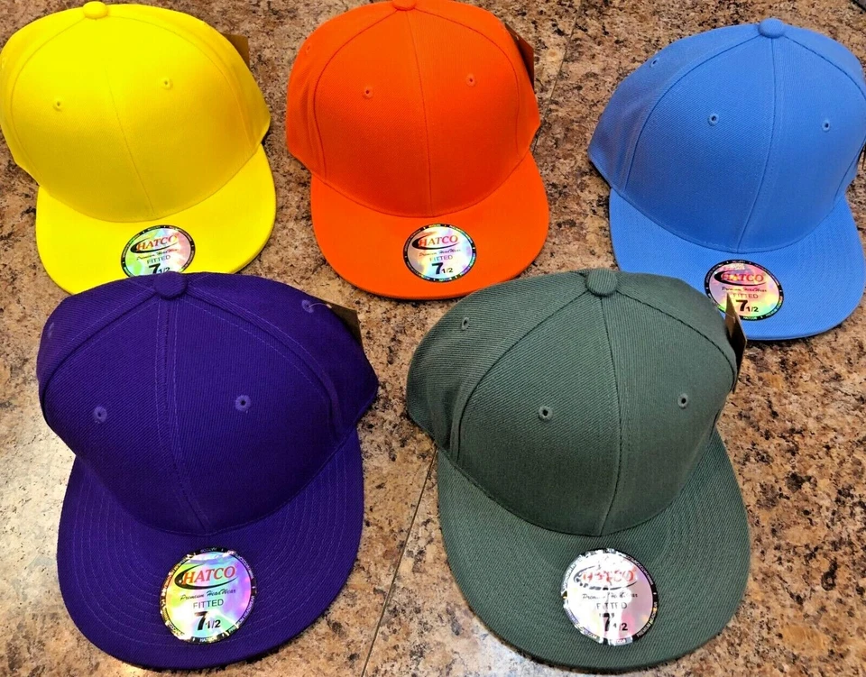 Original Plain Fitted Caps Flat Bill Hats [[ Hatco ]] Solid Colors ( New Item ) - Image 4 of 4