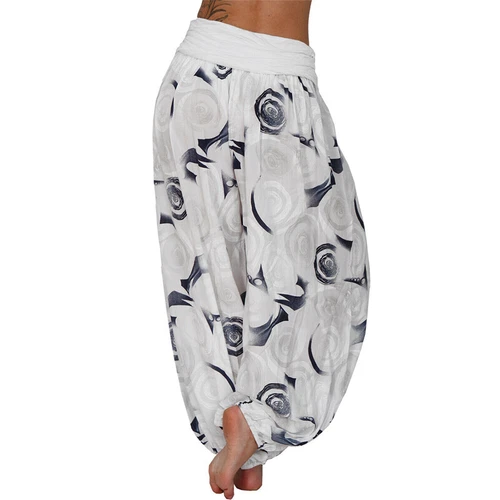 Women Elastic Waist Boho Floral Harem Trousers Baggy Wide Leg Palazzo Pants - Picture 45 of 60