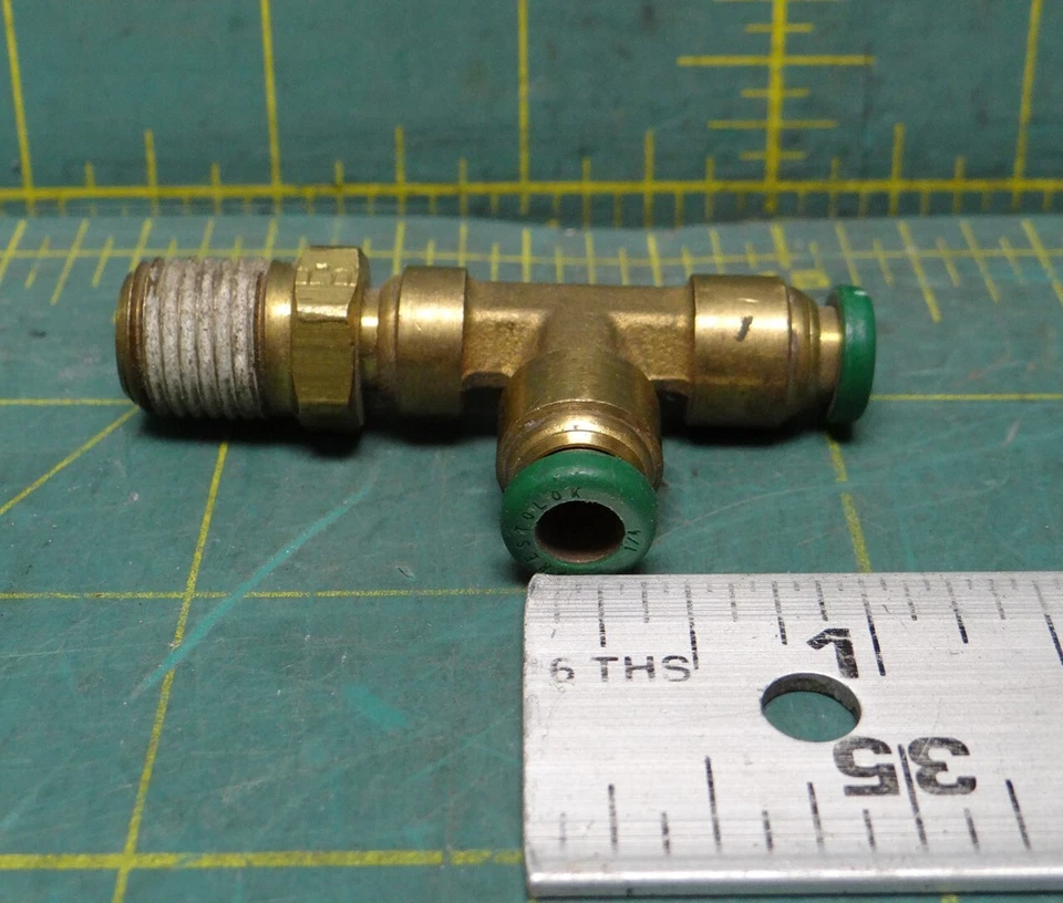 Parker 1/4″ OD, 1/4 NPT, Brass Push-to-Connect Tube Male Swivel Run Tee - Image 4 of 4