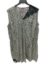 Beverly Drive Dress Womens Plus 20 22 Sleeveless Black Tan Print Lace Trim Artsy