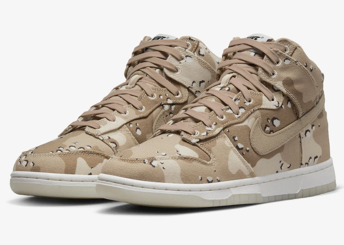 Women s Nike Dunk High Desert Camo Hemp Brown Sail Soft Pink DX2314 200 sz 10