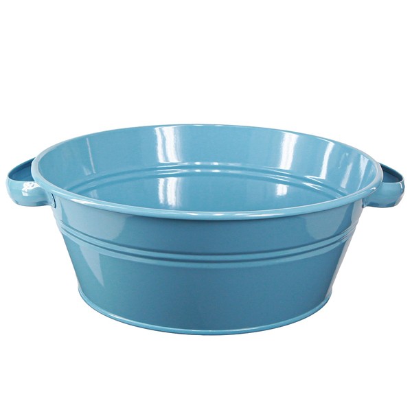 Schale Rund Griff Dekoschale Blumenschale Blau Metall Ø33,5Cm Pflanzen-image