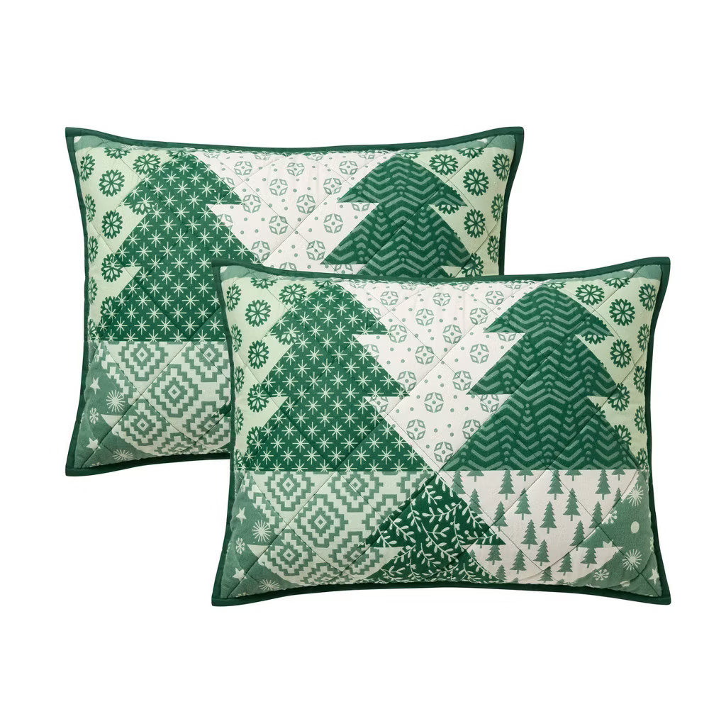 Hallmark King Flannel Tree Print Quilts Green