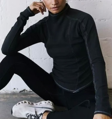 Free People Movement Black Long Sleeve Mock Neck Pick It Up Layer Top Sz M