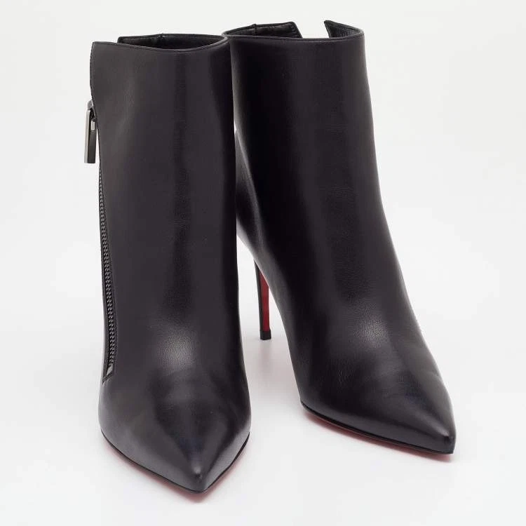 Christian Louboutin Boots Womens Size 38.5 Leather Zipper Ankle Red Sole Heels - Image 4 of 4