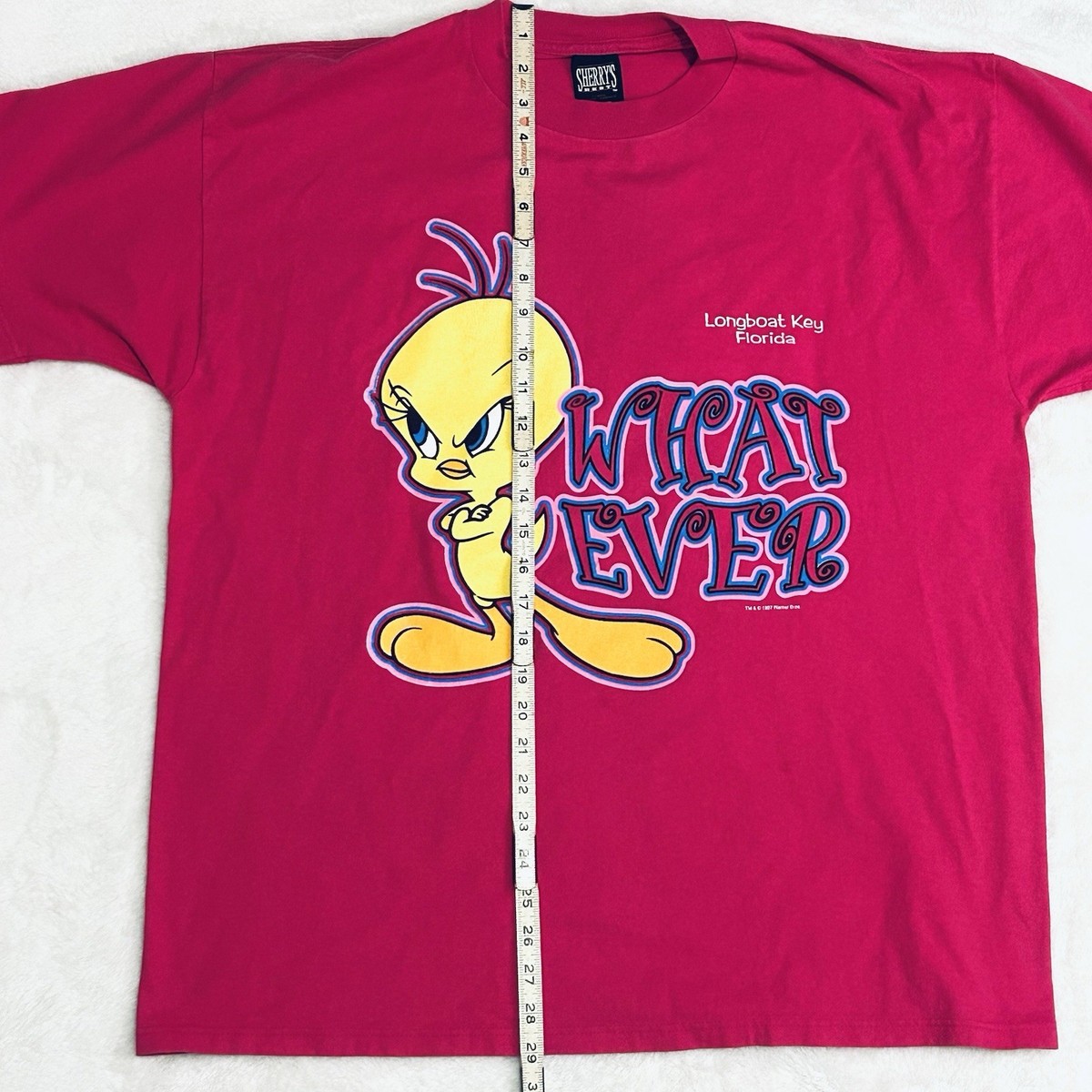 Vintage 90s Looney Tunes Pink t-shirt Tweety Bird WHAT EVER Made