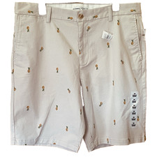Old Navy Ultimate Slim Mens Flat Front Pineapple Khaki Shorts Size 36 Beige