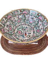 Vintage Chinese Export Rose Canton Porcelain Hand Painted Bowl
