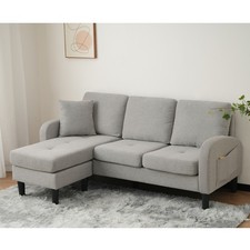 L Shape Corner Sofa Linen 3 Seater Sectional Sofa Couch with Chaise Lounge Grey
