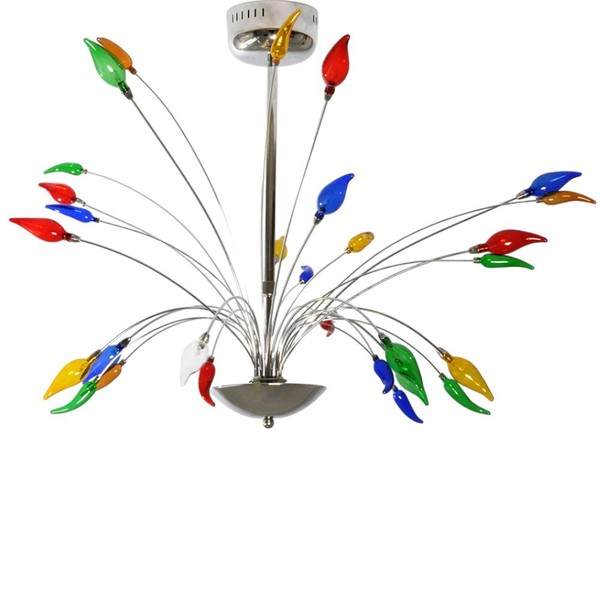 Pendelleuchte Flamme 15 Flammig Deckenleuchte Lampe Halogenlampe Chrom-Bunt-image