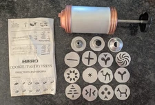 Vintage Mid Century MIRRO Cookie Press 12 Discs 3 Tips Aluminum Copper FULL SET