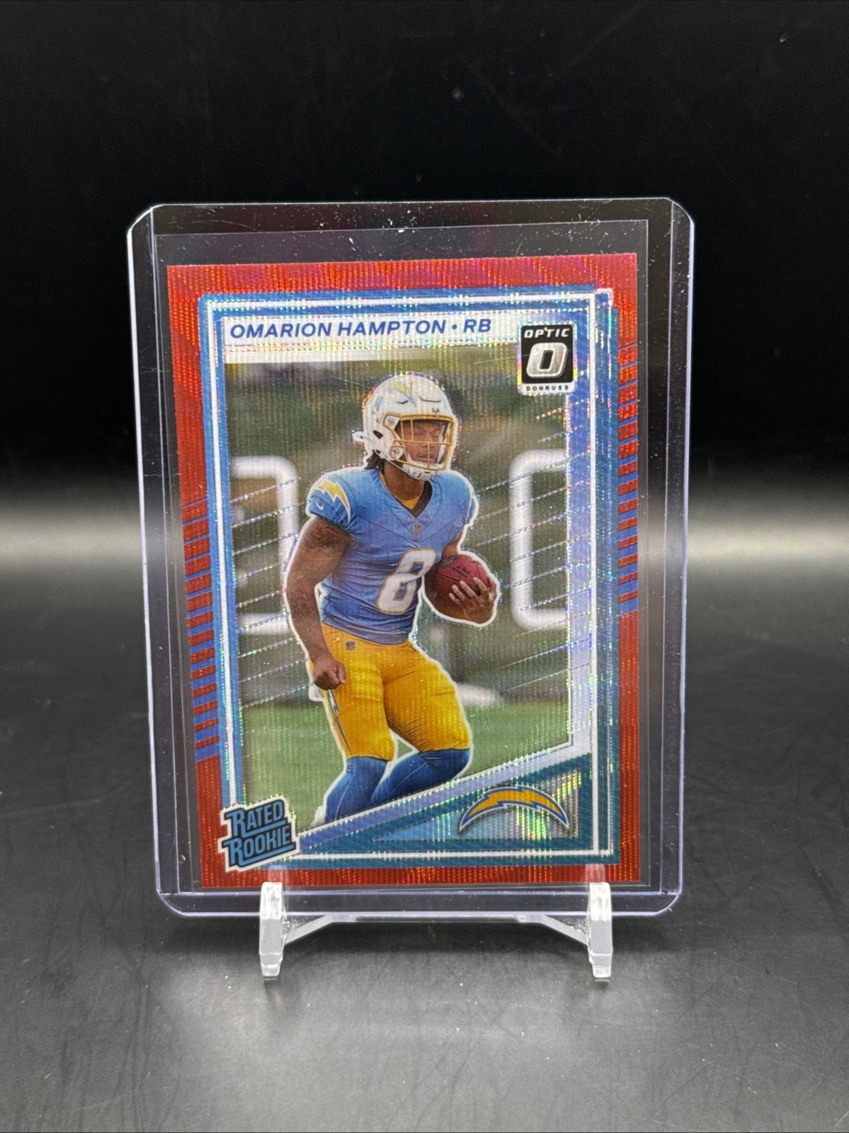 2025 Donruss #303 Omarion Hampton Optic Rated Rookies Preview Red Wave