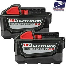 2 PACK 8.0 AH For Milwaukee for M18 Lithium Extended Capacity 48-11-1860 Battery