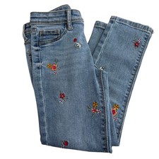 Jumping Beans Girls Floral Embroidered Skinny Jeans Size 6, Light Wash Denim
