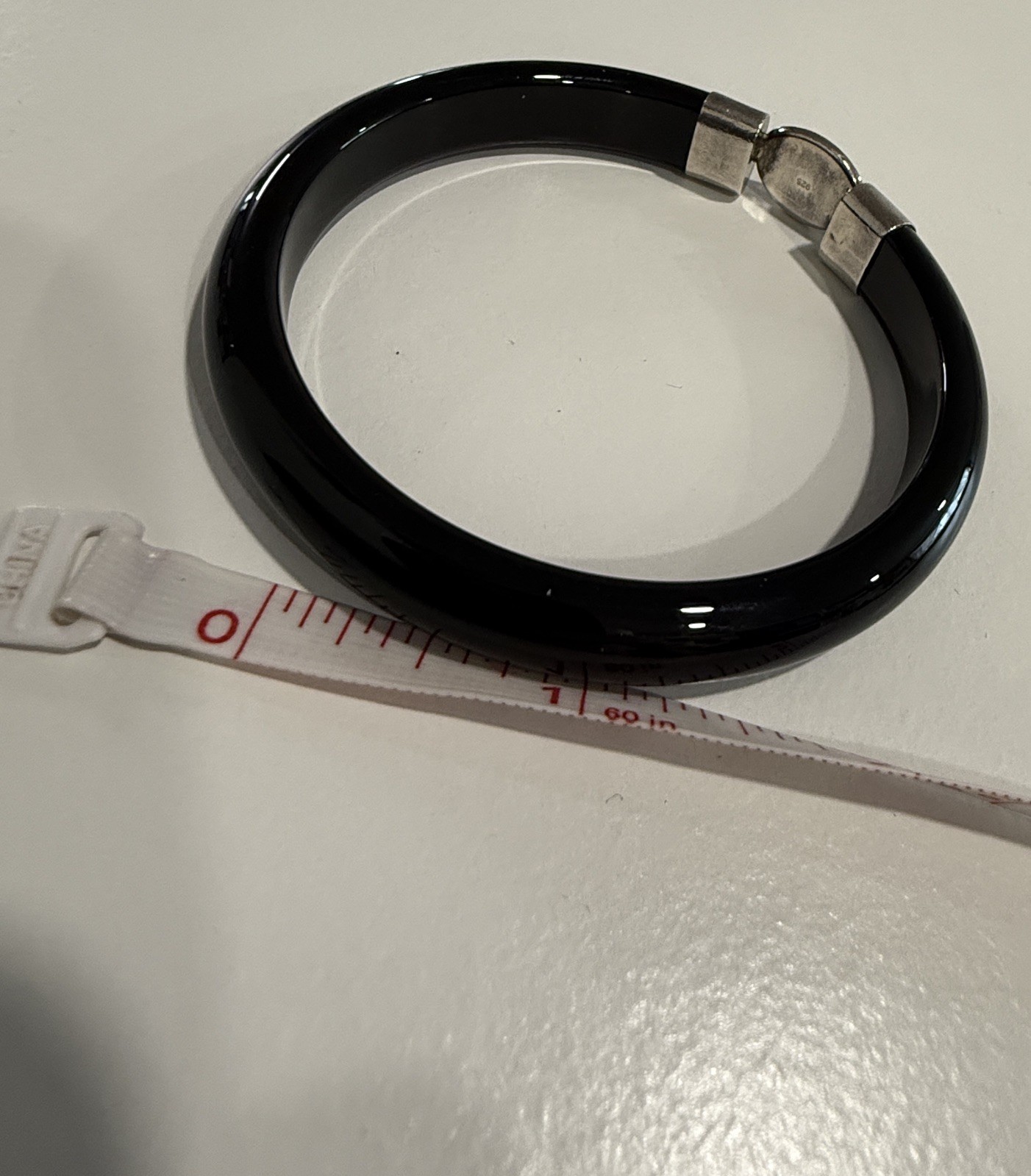 Vintage Solid Black Onyx Bangle with Sterling Sil… - image 5