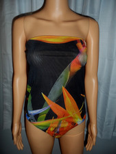 Pretty Zara size L black print semi sheer strapless bodysuit women NWT