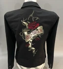 Harley Davidson Women Black Short Jacket Rose Tattoo Embroidered Biker Coat Sm