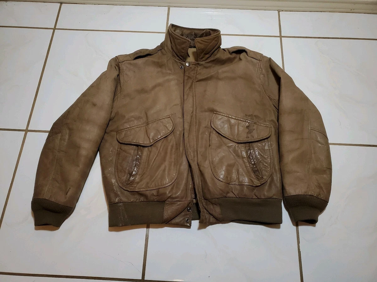 Vintage Hunt Club Leather Jacket Men 42R Large Bomber Style Zipper Stains* PS532