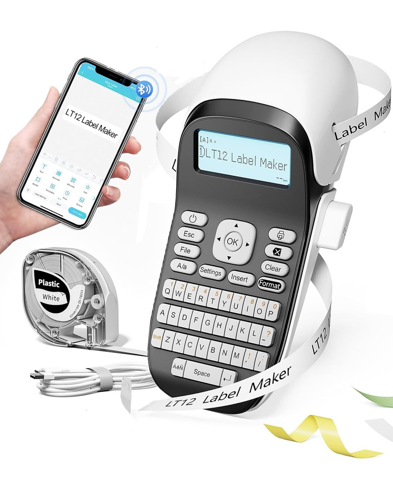 Portable Inkless Label Maker Machine with Keyboard and Tape-image