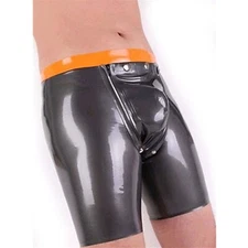 Sexy Latex Fashion Boxer Briefs Silver Gray with Orange Trim Tight Boxer Shorts
