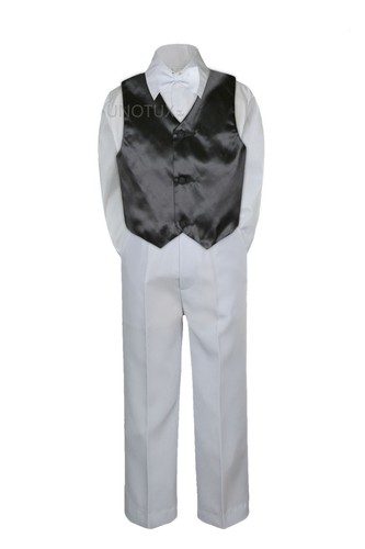 23 Color Pick Boys Suit Vest Set Baby Toddler Kid Formal White Bow Tie Pants S-7 - Picture 2 of 24