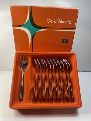 Vintage Gero Zilmeta Stainless Cocktail Forks, Set Of 12, With