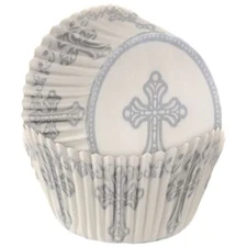 Silver Cross Religious Cupcake Liners 75 Ct