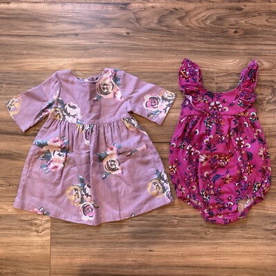 Gap Old Navy Size 6-12 Months Purple Floral Dress and Floral Romper  FREE 