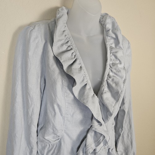 FEI Anthropologie Linen Jacket Blazer Size 8 Ruffle Lightweight Designer Beachy - Picture 7 of 15
