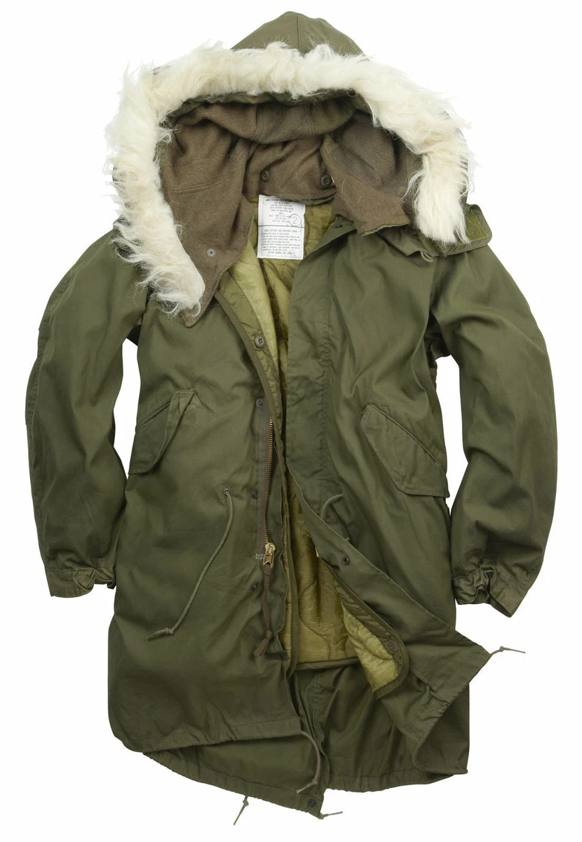 US M65 Fishtail Parka Army Genuine Original Winter Lined Hooded Long Coat Olive