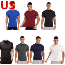 Men's T-Shirts Short Sleeve Mock Neck Thermal Slim Fit Pullovers Undershirt