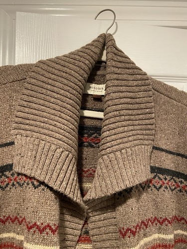 Sonoma Size XL Brown Striped Short Sleeve Knit Open Front Cowl Neck Cardigan - Picture 6 of 12